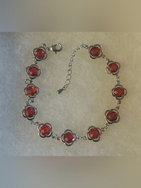 7.25” Red Crystal Floral Link Bracelet - Women Jewelry